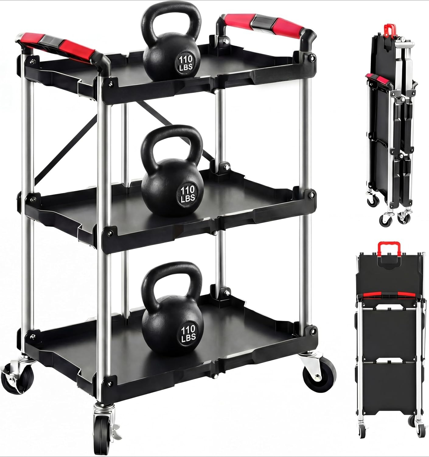 3-Shelf Foldable Rolling Utili - огляд і ціна Workshop Tools Storage