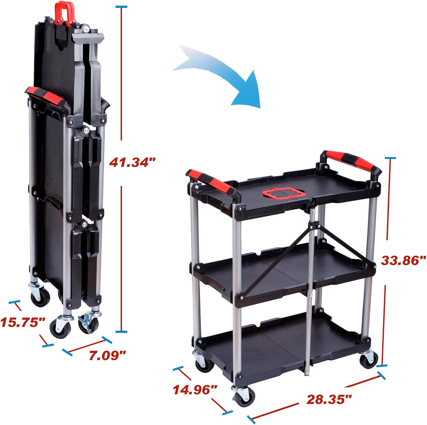 3-Shelf Foldable Rolling Utili - огляд і ціна Workshop Tools Storage