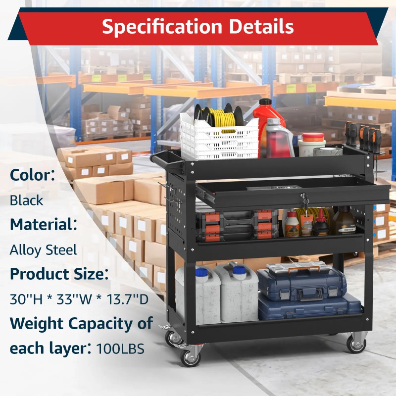 3-Tier Rolling Tool Cart Heavy - огляд і ціна Workshop Garage Tools Manufacturer